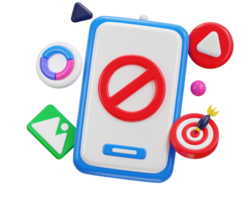 media banned icon with mobile phone on social icon 3d render png