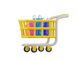 shopping trolley icon with shopping bag icon 3d rendering illustration png