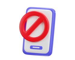 mobile phone with stop sign 3d rendering icon illustration png