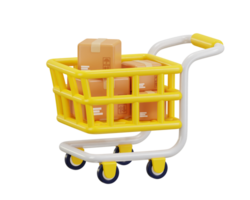 shopping trolley with cardboard boxes icon 3d rendering illustration png