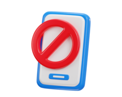 mobile phone with stop sign 3d rendering icon illustration png