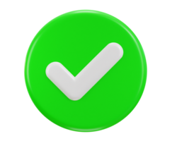 right mark icon with rounded button 3d rendering illustration png