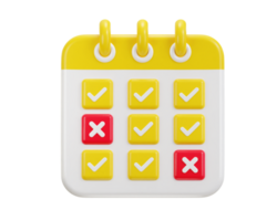 Calendar with checklist on date schedule 3d rendering illustration png
