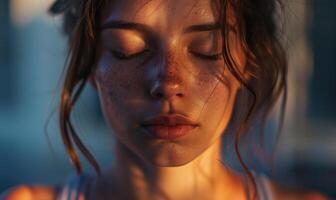 AI generated Portrait of a beautiful young woman with closed eyes and wet hair photo