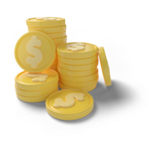 símbolo dinheiro, 3d render realista moeda ícones png