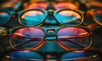 AI generated Glasses on a dark background. Close-up. Selective focus. photo