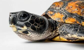 AI generated turtle isolated on white background. close up. studio shot. photo