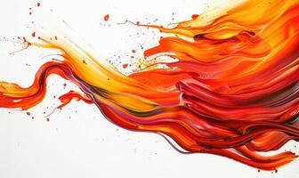 AI generated A brush glides across a white canvas. Orange, yellow and red gradient paint stroke. Abstract background. photo