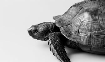 AI generated Black and white image of a tortoise on a white background. photo