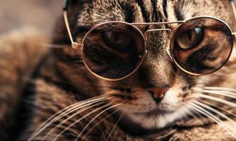 AI generated Cute cat wearing sunglasses, closeup. Fashionable animal concept photo