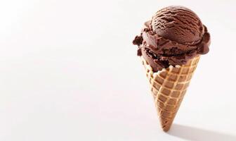 AI generated Chocolate ice cream cone on white background. photo