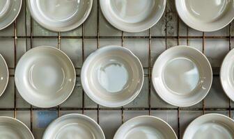 AI generated Ceramic tableware on a shelf in a restaurant, stock photo