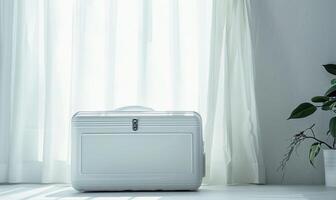 AI generated White suitcase in the room. Travel concept. photo