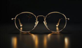 AI generated Eyeglasses on a dark background, close-up. Selective focus. photo