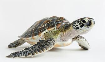 ai generado verde mar Tortuga en blanco fondo, lado vista. estudio disparo. foto