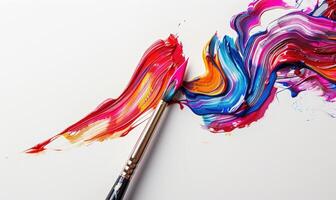 AI generated Multicolored paint brush stroke on white background. Abstract artistic background photo