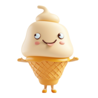 AI generated Cute cartoon vanilla ice cream character with smiling face, isolated on a transparent background, suitable for summer or dessert themed designs and advertisements png