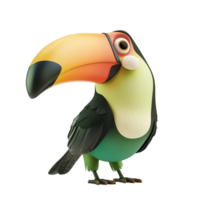 ai generato colorato cartone animato tucano personaggio con vivace piume isolato su un' trasparente sfondo, adatto per educativo e tropicale a tema disegni png
