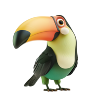 ai gerado colorida desenho animado tucano personagem com vibrante penas isolado em uma transparente fundo, adequado para educacional e tropical temático desenhos png