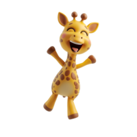 AI generated 3D animated giraffe character dancing joyfully, isolated on a transparent background, suitable for childrens themes and educational content png