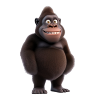 AI generated 3D illustration of a friendly smiling cartoon gorilla standing isolated on a transparent background, perfect for wildlife or conservation related designs png