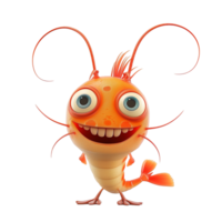 ai généré 3d dessin animé illustration de une de bonne humeur Orange poisson personnage avec gros yeux, isolé sur une transparent arrière-plan, parfait pour enfants contenu et Marin la vie thèmes png