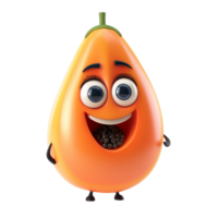 AI generated Animated papaya character with cute face and bubble eyes isolated on a transparent background, concept for fun food promotion or healthy eating for kids png