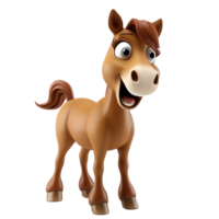 ai generado 3d ilustración de un alegre dibujos animados caballo personaje sonriente, con un marrón Saco y melena, aislado en un transparente fondo, adecuado para para niños contenido y educativo materiales png