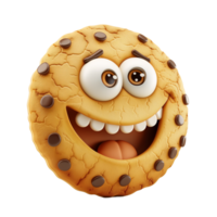 AI generated 3D cartoon style chocolate chip cookie character with a joyful expression, isolated on a transparent background, suitable for dessert or snack themed designs and World Chocolate Day png