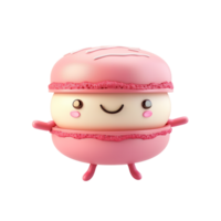 AI generated Cute animated pink macaroon character with a smiling face, isolated on a transparent background, perfect for confectionery themes and childrens content png