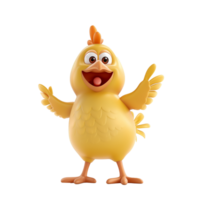 AI generated 3D cartoon chicken character gesturing, isolated on a transparent background, ideal for Easter themed graphics and childrens content png