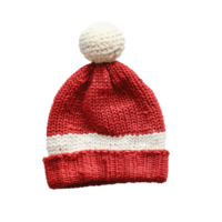 ai gegenereerd rood en transparant gebreid winter hoed met een pom pom geïsoleerd Aan een transparant achtergrond, geschikt voor Kerstmis vakantie thema's png