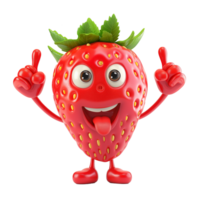 AI generated Animated character of a cheerful strawberry giving a thumbs up, isolated on a transparent background, suitable for healthy eating or summer concept png