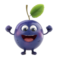 AI generated Anthropomorphic smiling blueberry character with a green leaf, flexing arms, isolated on a transparent background, perfect for healthy eating or childrens nutrition concepts png