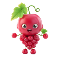 ai genererad förtjusande antropomorf röd vinbär karaktär med en leende ansikte, isolerat på en transparent bakgrund, perfekt för kreativ mat begrepp eller barns näring utbildning png