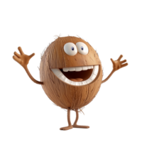 AI generated Happy animated coconut character with a cheerful expression isolated on a transparent background, ideal for tropical or summer themed designs and advertising materials png