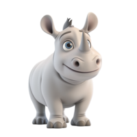 AI generated 3D illustration of a cute, smiling cartoon hippopotamus character standing, isolated on a transparent background, ideal for childrens content and educational materials png