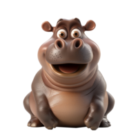 AI generated 3D illustration of a cheerful cartoon hippopotamus character, displayed in a sitting pose, isolated on a transparent background png