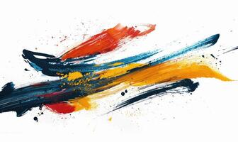 AI generated Abstract brush stroke art on a white background, dynamic strokes, yellow, red, blue and black colors photo