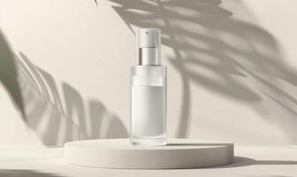 AI generated Elegant glass bottle mockup showcasing a luxurious perfume with a delicate floral fragrance photo
