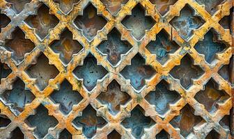 AI generated Background of the old iron lattice with a pattern of geometric shapes photo