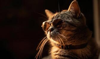 ai generado retrato de un gato con Gafas de sol. superficial profundidad de campo. foto