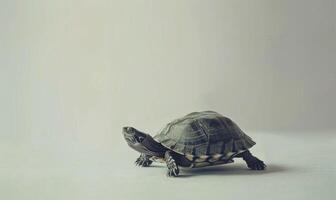 AI generated turtle on a white background, space for text, monochrome image, minimalism concept. photo