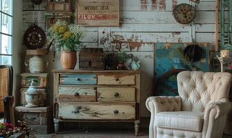 ai generado antiguo gabinete en un rústico estilo en el interior de un antiguo casa foto