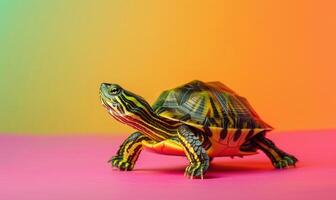 AI generated turtle on colorful background with space for text photo