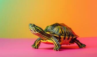 AI generated turtle on colorful background with space for text photo