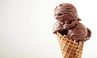 AI generated Chocolate ice cream cone on white background. photo