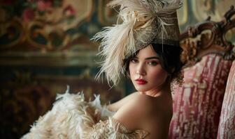 AI generated Beautiful young woman in a vintage interior. Beauty, fashion. photo