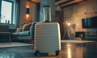 AI generated Luggage in living room at night. Travel concept. photo