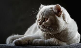 AI generated beautiful scottish fold cat portrait on black background with copy space photo